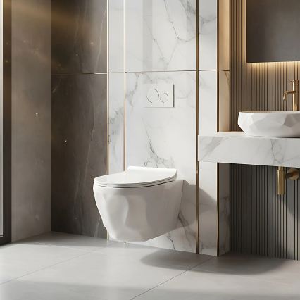 REA-C1652 - Závesné WC s toaletným sedadlom GUSTAVO RIMLESS keramika/biela