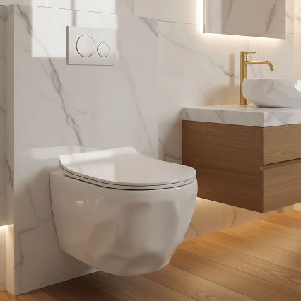REA-C1652 - Závesné WC s toaletným sedadlom GUSTAVO RIMLESS keramika/biela