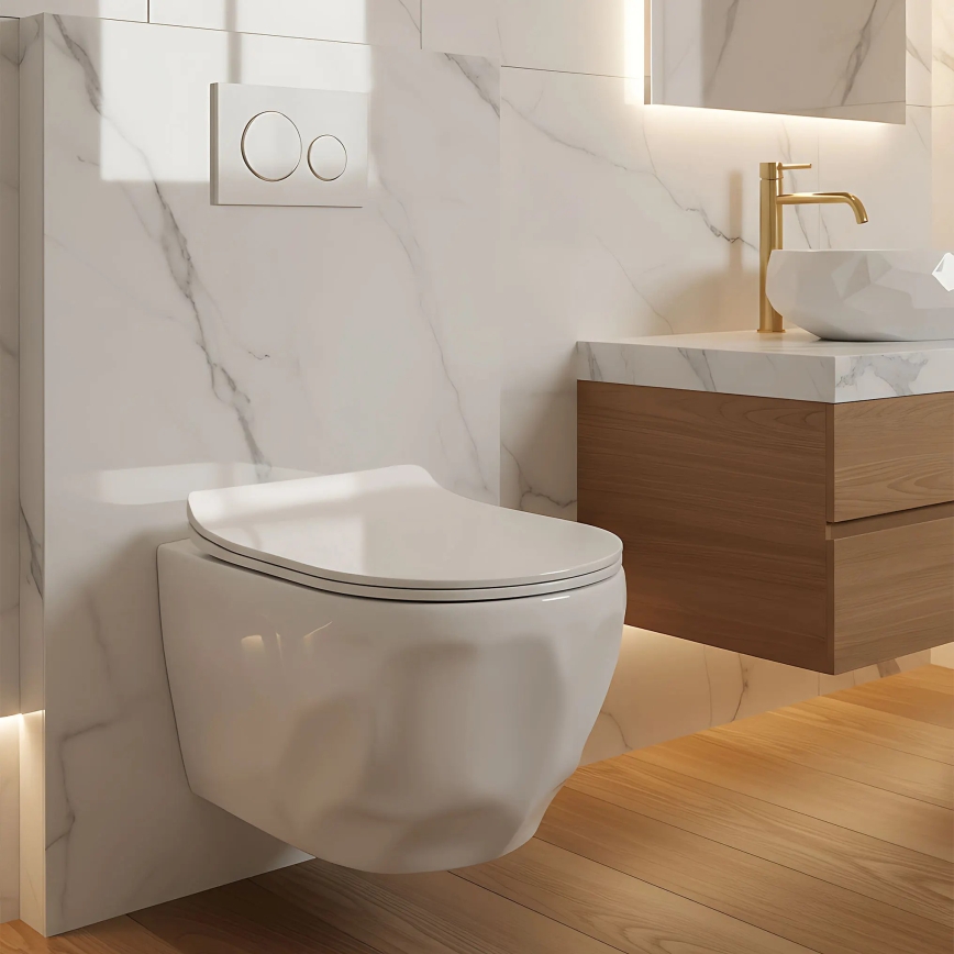 REA-C1652 - Závesné WC s toaletným sedadlom GUSTAVO RIMLESS keramika/biela