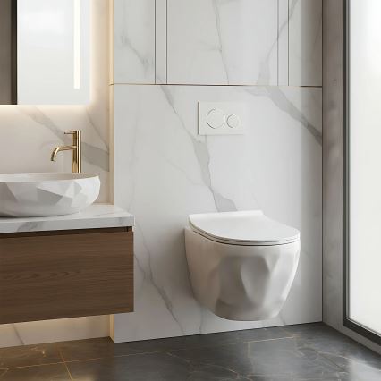 REA-C1652 - Závesné WC s toaletným sedadlom GUSTAVO RIMLESS keramika/biela