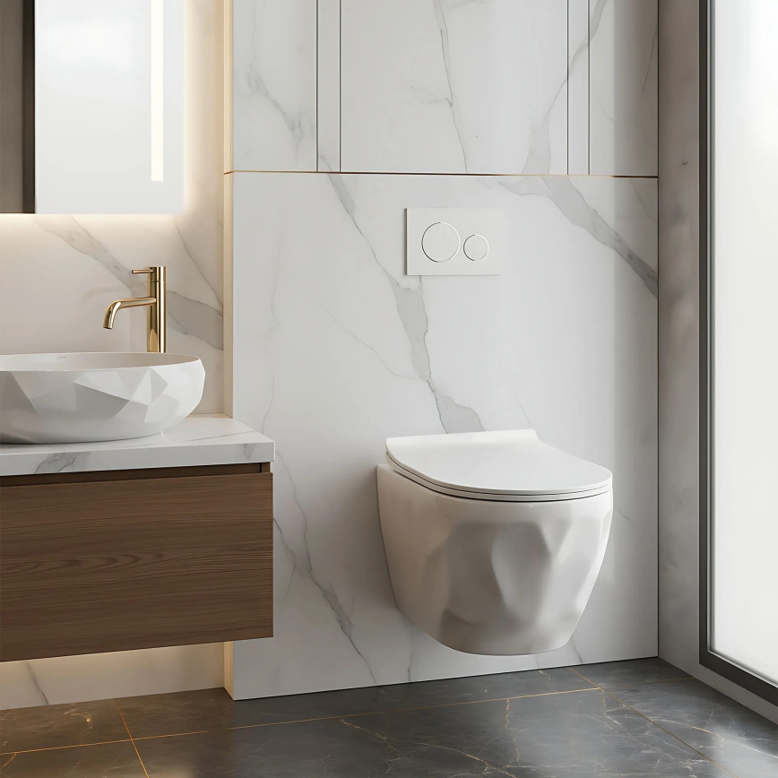 REA-C1652 - Závesné WC s toaletným sedadlom GUSTAVO RIMLESS keramika/biela
