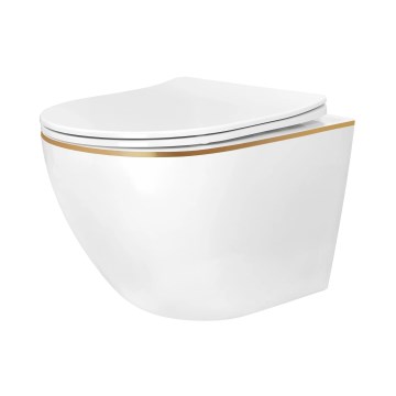 REA-C6806 - Závesné WC s WC sedátkom CARLO MINI TORNADO RIMLESS keramika/biela/zlatá