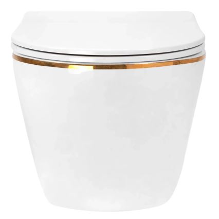 REA-C6806 - Závesné WC s WC sedátkom CARLO MINI TORNADO RIMLESS keramika/biela/zlatá