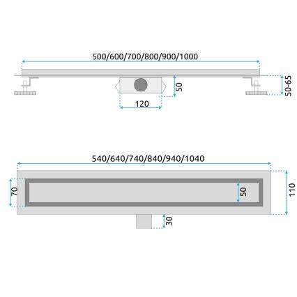 REA-G6600 - Odtokový žľab PURE NEOX 50 cm matná čierna