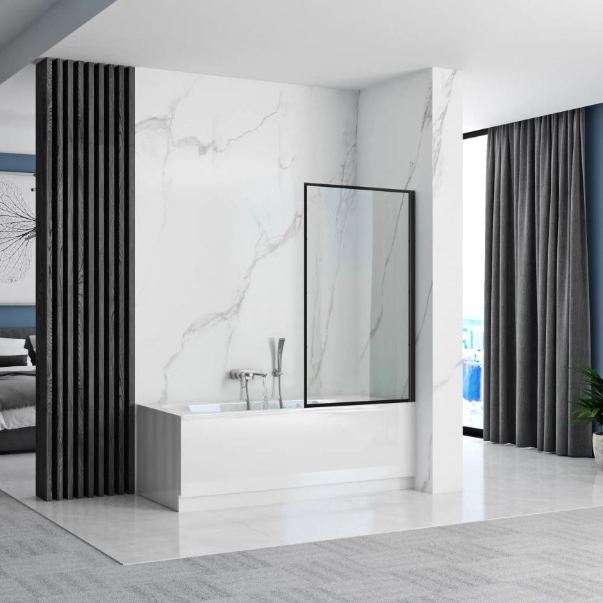 REA-K7632 - Pohyblivá vaňová zástena LAGOS 140x70 cm čierna/priehľadná