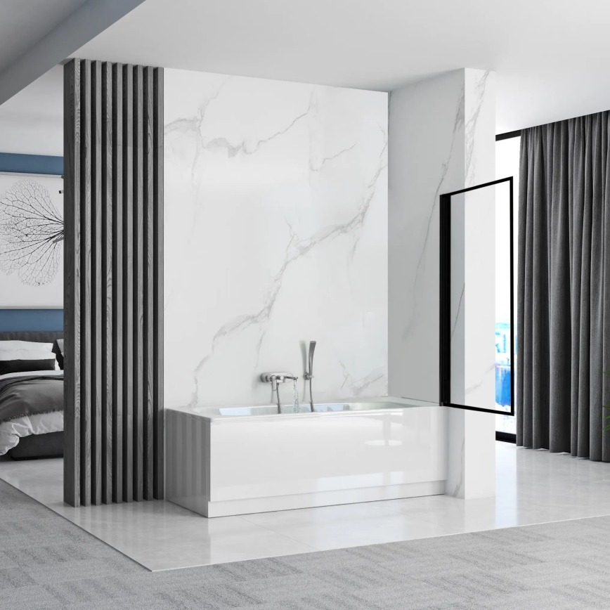 REA-K7633 - Pohyblivá vaňová zástena LAGOS 140x80 cm čierna/číra