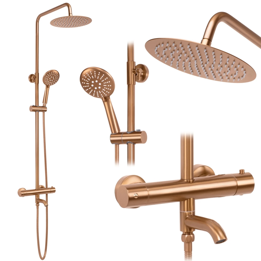 REA-P8807 - Sprchový set s termostatickou batériou LUNGO, kartáčovaná meď