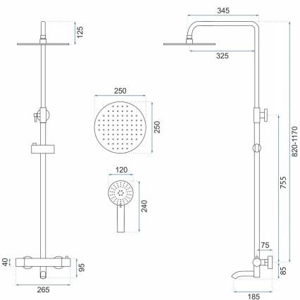 REA-P8807 - Sprchový set s termostatickou batériou LUNGO, kartáčovaná meď