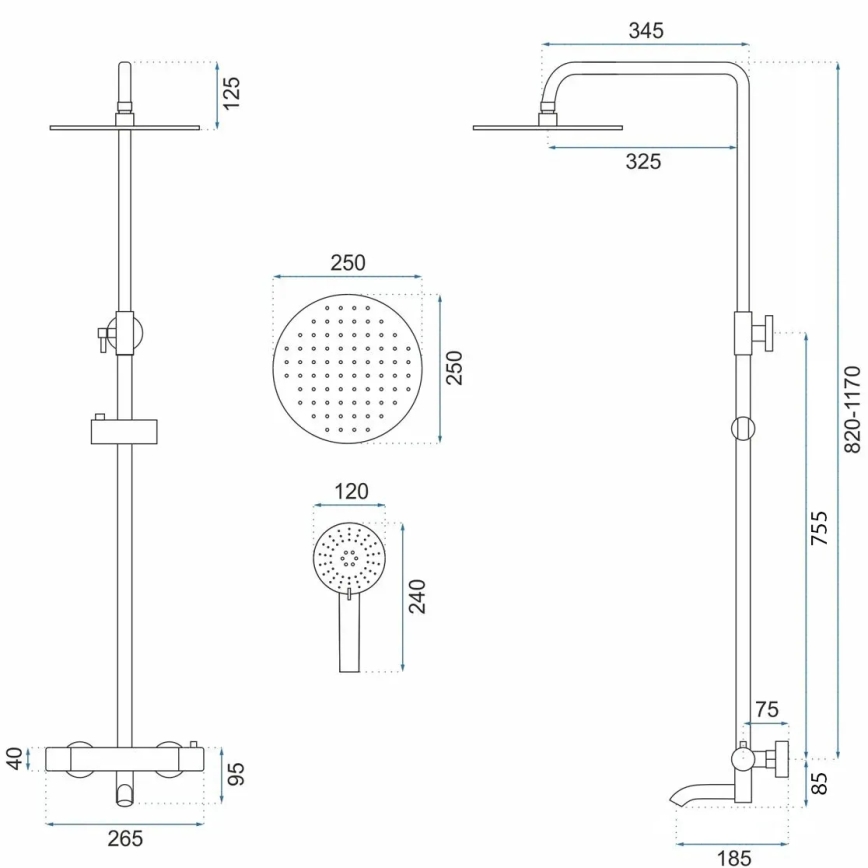 REA-P8807 - Sprchový set s termostatickou batériou LUNGO, kartáčovaná meď