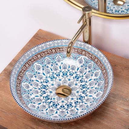 REA-U0267 - Umývadlo na dosku ARTE, priemer 40 cm, keramika s ornamentálnym vzorom