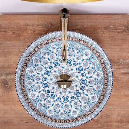 REA-U0267 - Umývadlo na dosku ARTE, priemer 40 cm, keramika s ornamentálnym vzorom