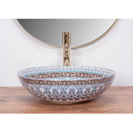 REA-U0267 - Umývadlo na dosku ARTE, priemer 40 cm, keramika s ornamentálnym vzorom