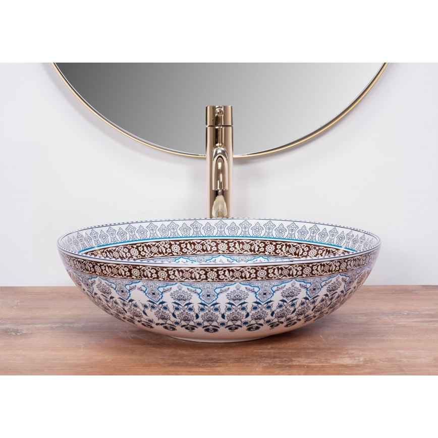 REA-U0267 - Umývadlo na dosku ARTE, priemer 40 cm, keramika s ornamentálnym vzorom