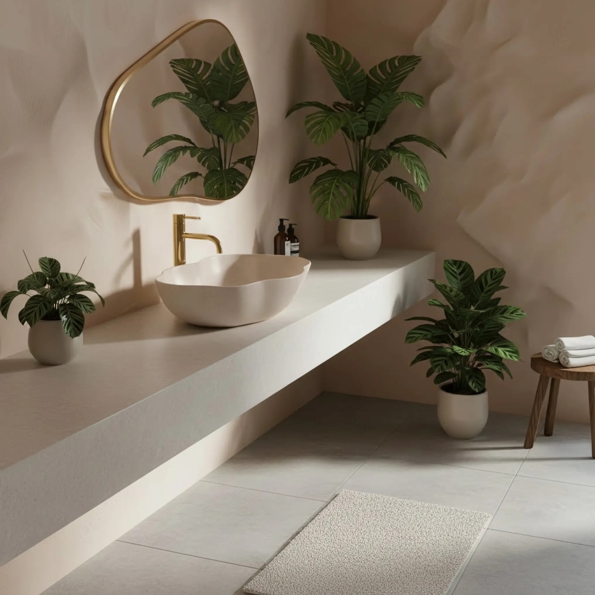 REA-U0617 - Umývadlo na dosku PEARL 38x50,5 cm keramika/béžová/imitácia kameňa