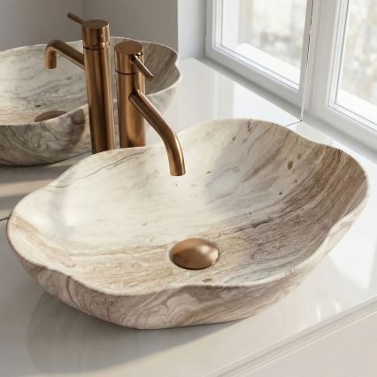 REA-U0618 - Umývadlo na dosku PEARL 38x50,5 cm keramika/béžová/imitácia kameňa