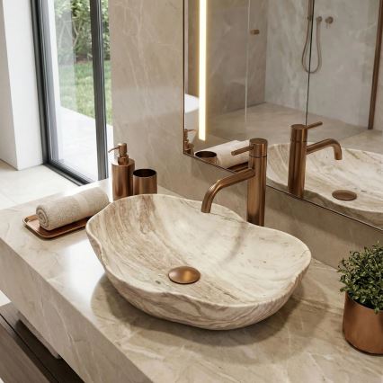 REA-U0618 - Umývadlo na dosku PEARL 38x50,5 cm keramika/béžová/imitácia kameňa