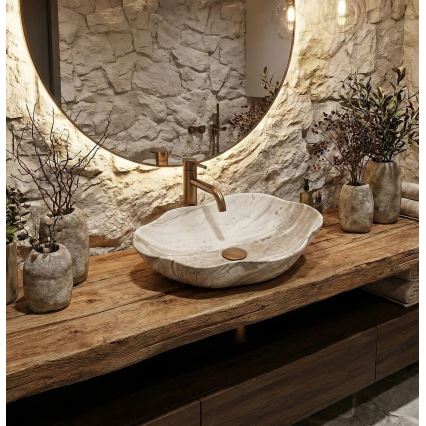 REA-U0618 - Umývadlo na dosku PEARL 38x50,5 cm keramika/béžová/imitácia kameňa