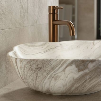 REA-U0618 - Umývadlo na dosku PEARL 38x50,5 cm keramika/béžová/imitácia kameňa