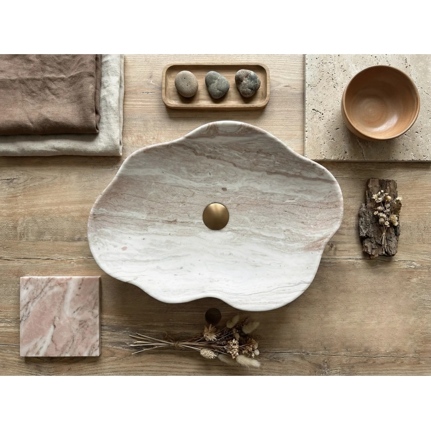 REA-U0618 - Umývadlo na dosku PEARL 38x50,5 cm keramika/béžová/imitácia kameňa