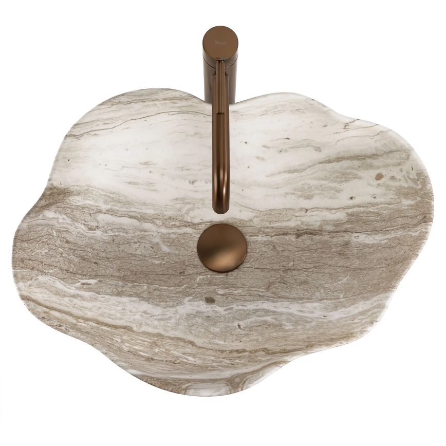 REA-U0618 - Umývadlo na dosku PEARL 38x50,5 cm keramika/béžová/imitácia kameňa