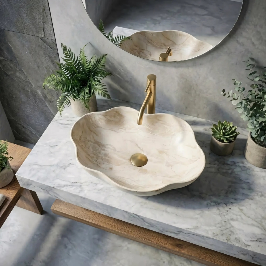 REA-U0619 - Umývadlo na dosku PEARL 38x50,5 cm keramika/béžová