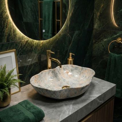 REA-U0620 - Umývadlo na dosku PEARL 38x50,5 cm keramika/šedá/béžová/imitácia kameňa