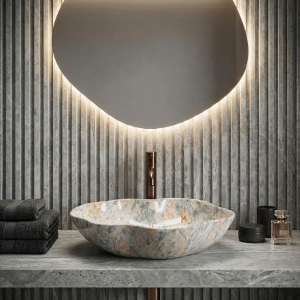 REA-U0620 - Umývadlo na dosku PEARL 38x50,5 cm keramika/šedá/béžová/imitácia kameňa