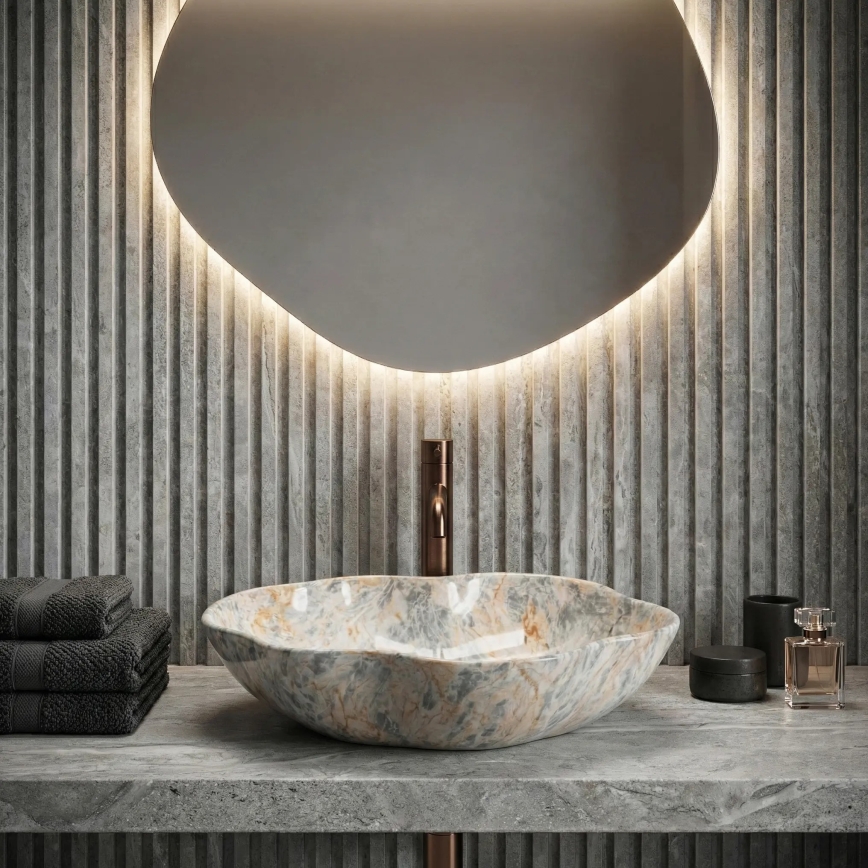 REA-U0620 - Umývadlo na dosku PEARL 38x50,5 cm keramika/šedá/béžová/imitácia kameňa