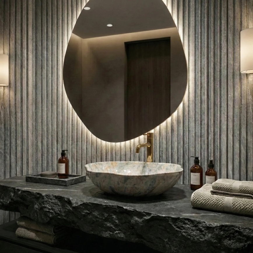 REA-U0620 - Umývadlo na dosku PEARL 38x50,5 cm keramika/šedá/béžová/imitácia kameňa