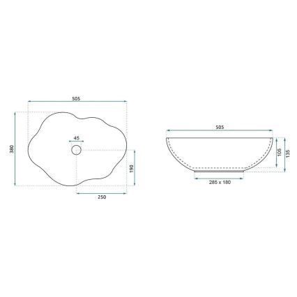 REA-U0620 - Umývadlo na dosku PEARL 38x50,5 cm keramika/šedá/béžová/imitácia kameňa