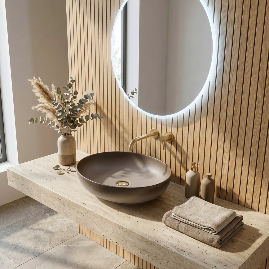 REA-U0627 - Umývadlo na dosku CAROLA 39x51,5 cm keramika/béžová/hnedá