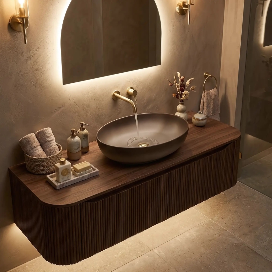 REA-U0627 - Umývadlo na dosku CAROLA 39x51,5 cm keramika/béžová/hnedá