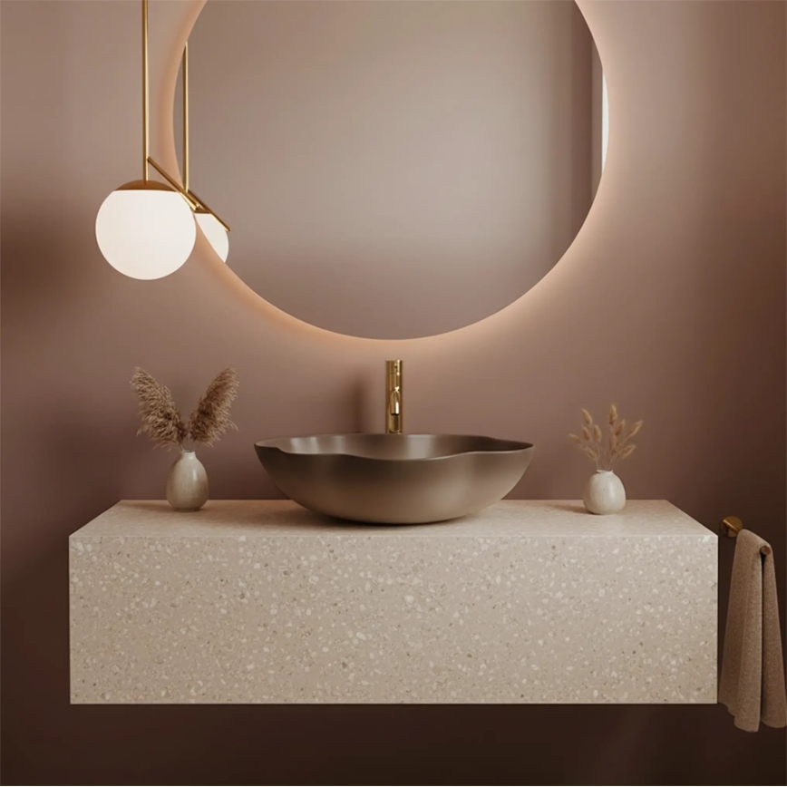 REA-U0629 - Umývadlo na dosku PEARL 38x50,5 cm keramika/hnedá