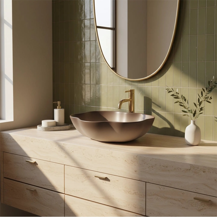 REA-U0629 - Umývadlo na dosku PEARL 38x50,5 cm keramika/hnedá