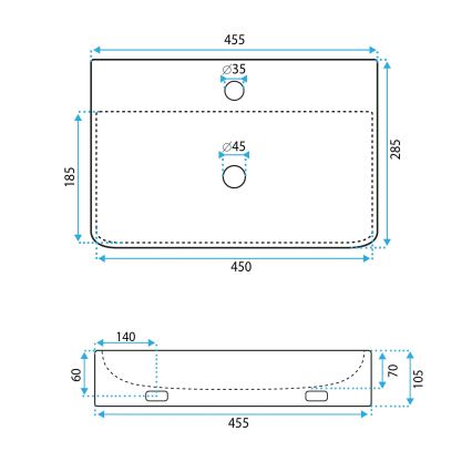 REA-U0630 - Umývadlo na dosku/závesné NAOMI 28,5x45,5 cm keramika/biela