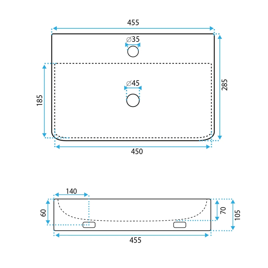 REA-U0630 - Umývadlo na dosku/závesné NAOMI 28,5x45,5 cm keramika/biela