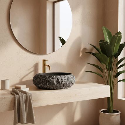 REA-U0634 - Umývadlo na dosku MIKA GABRO 38x50 cm čierna/imitácia kameňa