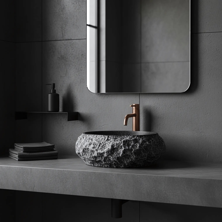 REA-U0634 - Umývadlo na dosku MIKA GABRO 38x50 cm čierna/imitácia kameňa