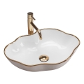 REA-U0696 - Umývadlo na dosku PEARL 38x50,5 cm keramika/lesklá biela/zlatá