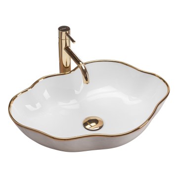 REA-U0696 - Umývadlo na dosku PEARL 38x50,5 cm keramika/lesklá biela/zlatá