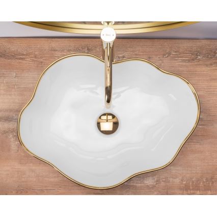 REA-U0696 - Umývadlo na dosku PEARL 38x50,5 cm keramika/lesklá biela/zlatá