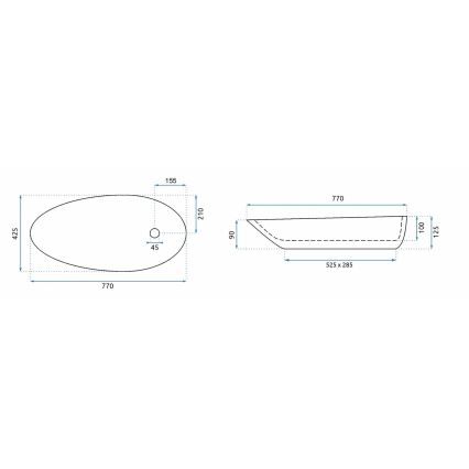 REA-U1500 - Umývadlo na dosku GRETA 42,5x77 cm keramika/lesklá biela