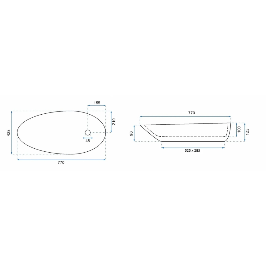 REA-U1500 - Umývadlo na dosku GRETA 42,5x77 cm keramika/lesklá biela