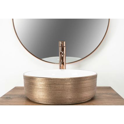 REA-U3303 - Umývadlo na dosku SAMI priemer 37 cm keramika/biela/zlatá