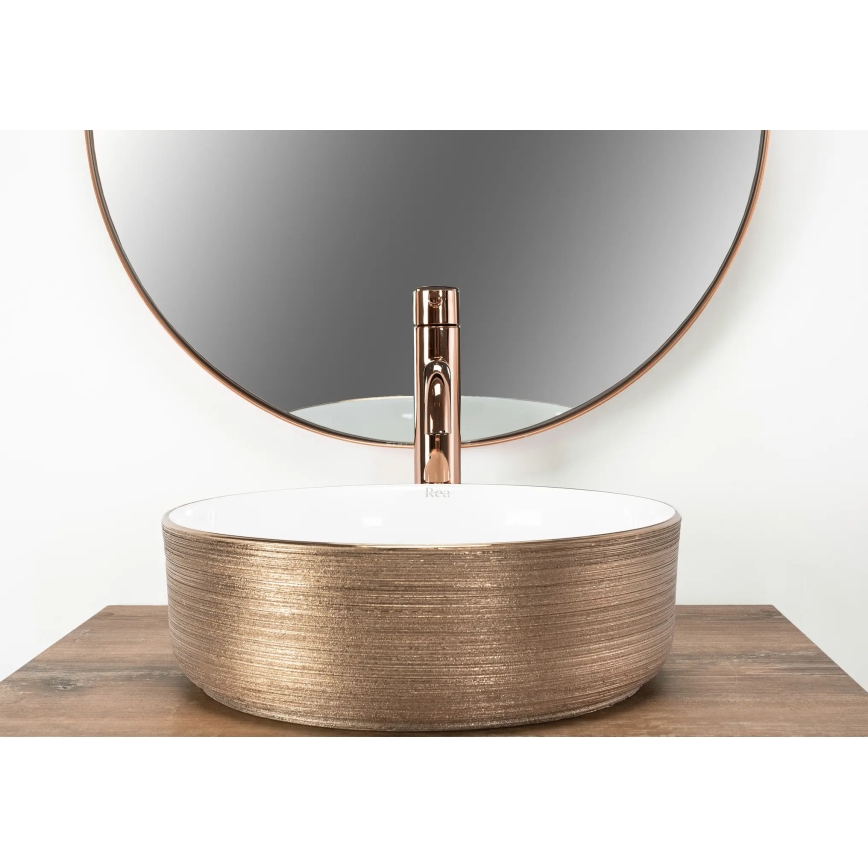 REA-U3303 - Umývadlo na dosku SAMI priemer 37 cm keramika/biela/zlatá