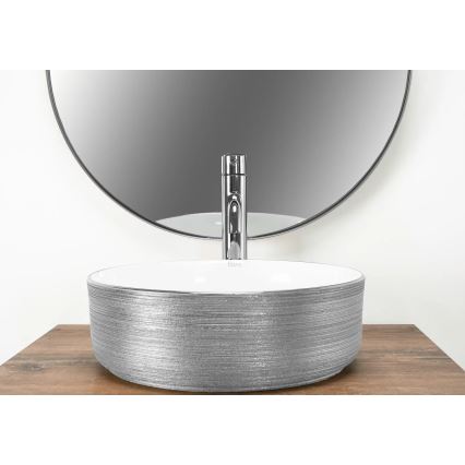 REA-U3304 - Umývadlo na dosku SAMI, priemer 36 cm, keramika/biela/strieborná