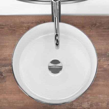 REA-U3304 - Umývadlo na dosku SAMI, priemer 36 cm, keramika/biela/strieborná