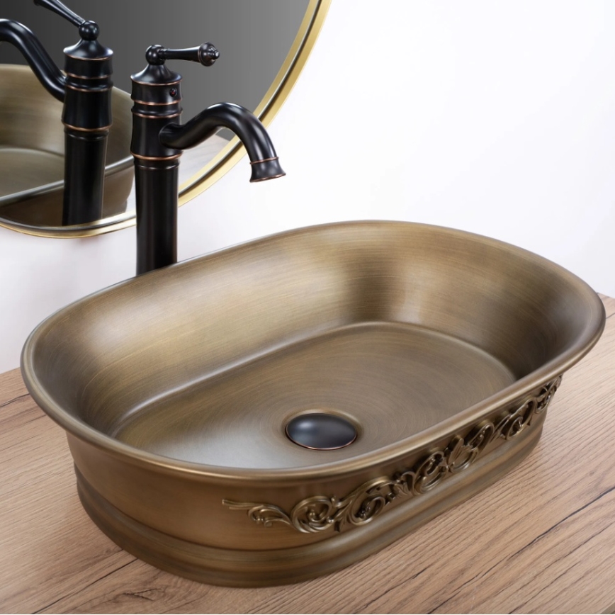 REA-U3305 -  Umývadlo na dosku WILMA RUSTIC 38x55 cm keramika/medená