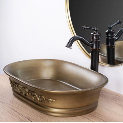 REA-U3305 -  Umývadlo na dosku WILMA RUSTIC 38x55 cm keramika/medená