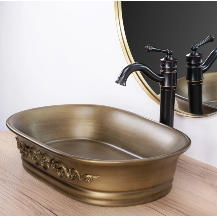 REA-U3305 -  Umývadlo na dosku WILMA RUSTIC 38x55 cm keramika/medená